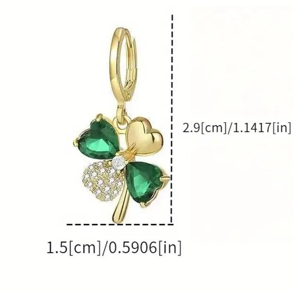 Earrings St Patrick's Day 4 Leaf Clover Shamrock Rhinestones Irish Lucky Trendy - Picture 5 of 5